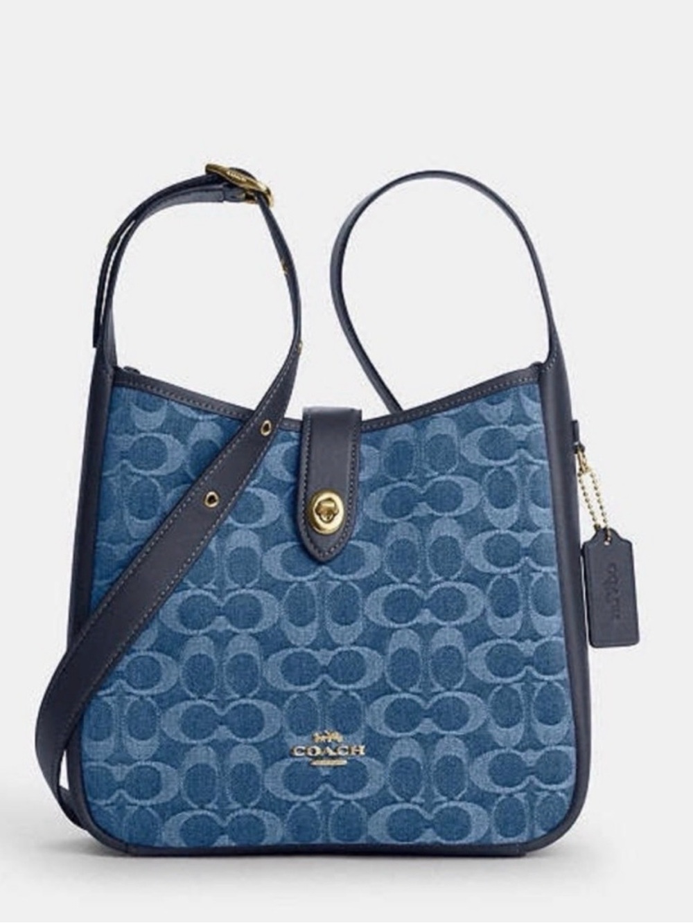 Coach Hadley Convertible Blue Signature Denim Crossbody with Leather Trim